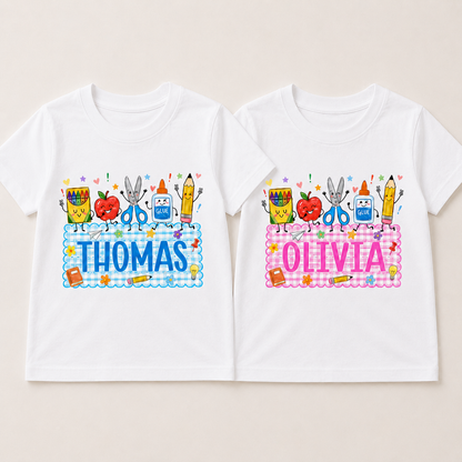 Cute School Supplies Kids Shirt, Personalized First Day of School Tee
