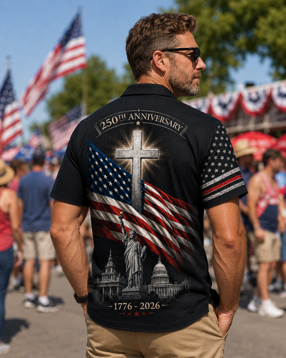 America 250th Anniversary Shirt, Patriotic Flag Cross Hawaiian Shirt