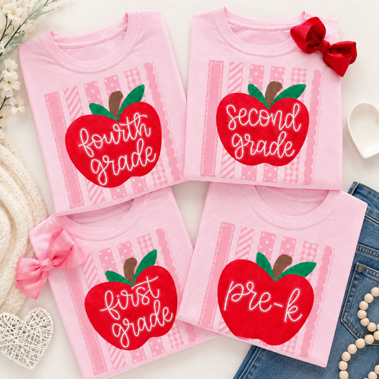 Apple First Day of School Tee, Back to School Grade Shirt for Girls Grade Kids Shirt