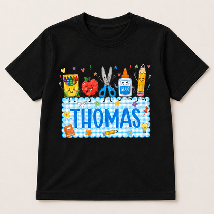 Cute School Supplies Kids Shirt, Personalized First Day of School Tee