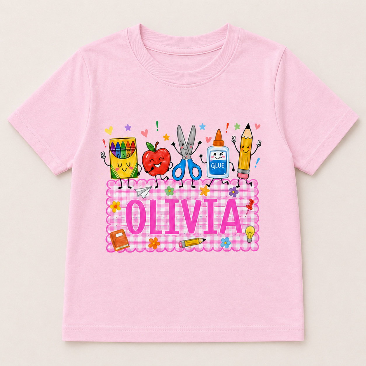Cute School Supplies Kids Shirt, Personalized First Day of School Tee