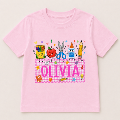 Cute School Supplies Kids Shirt, Personalized First Day of School Tee