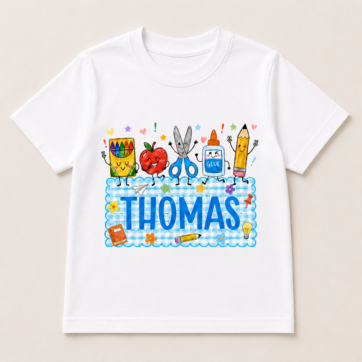 Cute School Supplies Kids Shirt, Personalized First Day of School Tee