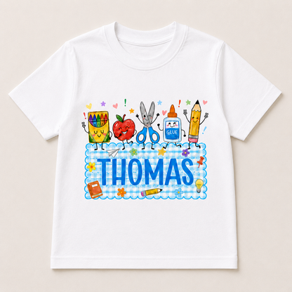 Cute School Supplies Kids Shirt, Personalized First Day of School Tee