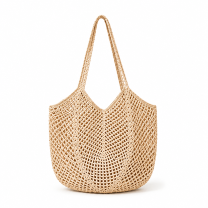 Personalized Crochet Beach Tote Bag, Custom Name Handmade Cotton Tote, Lightweight Summer Travel Bag