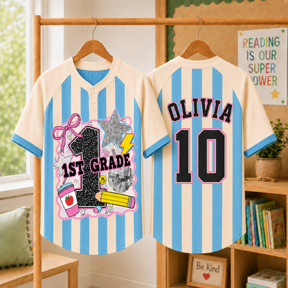 Custom Grade Baseball Jersey Kid, Personalized Name and Number School Shirt