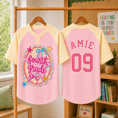 Girls Grade Baseball Jersey, Coquette Bow Back to School Outfit, Kids Student Gift