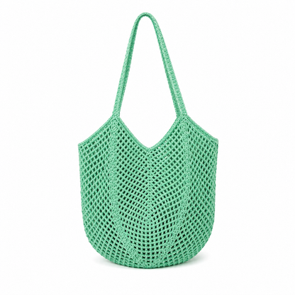 Personalized Crochet Beach Tote Bag, Custom Name Handmade Cotton Tote, Lightweight Summer Travel Bag