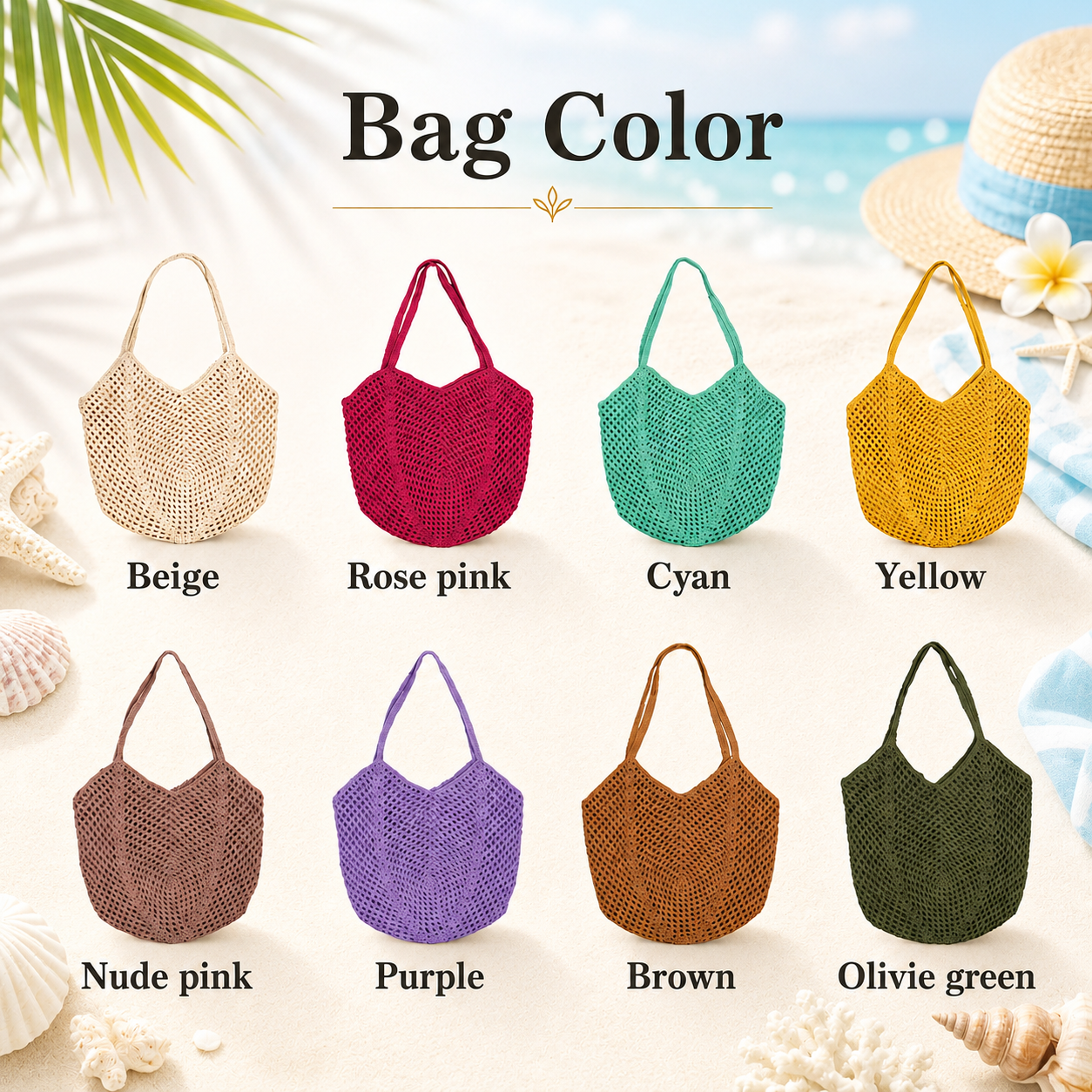 Personalized Crochet Beach Tote Bag, Custom Name Handmade Cotton Tote, Lightweight Summer Travel Bag