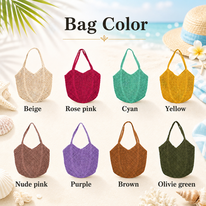 Personalized Crochet Beach Tote Bag, Custom Name Handmade Cotton Tote, Lightweight Summer Travel Bag