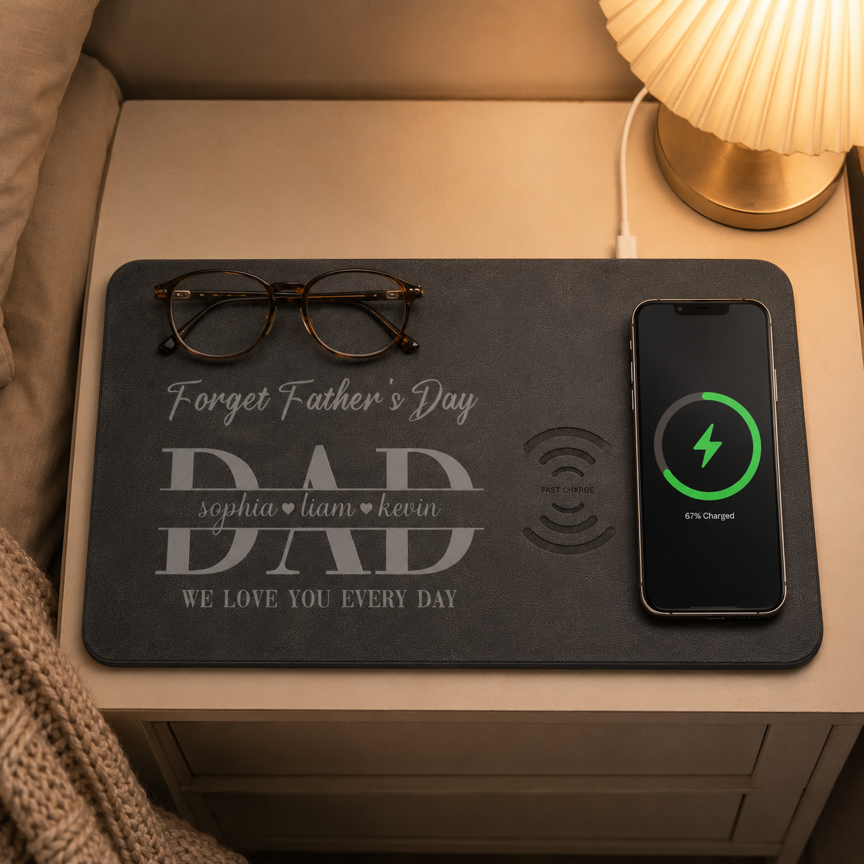 Father's Day Gifts, Dad Forget Father's Day We Love You Everyday - Personalized Leather Charging Mat