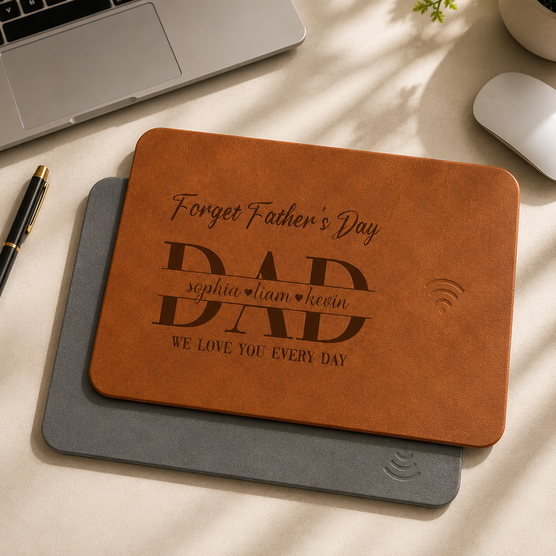 Father's Day Gifts, Dad Forget Father's Day We Love You Everyday - Personalized Leather Charging Mat