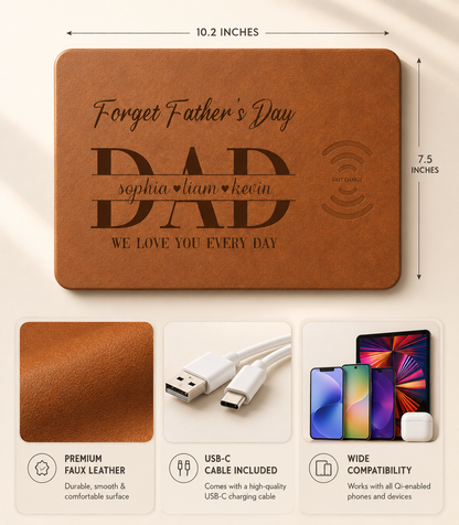 Father's Day Gifts, Dad Forget Father's Day We Love You Everyday - Personalized Leather Charging Mat