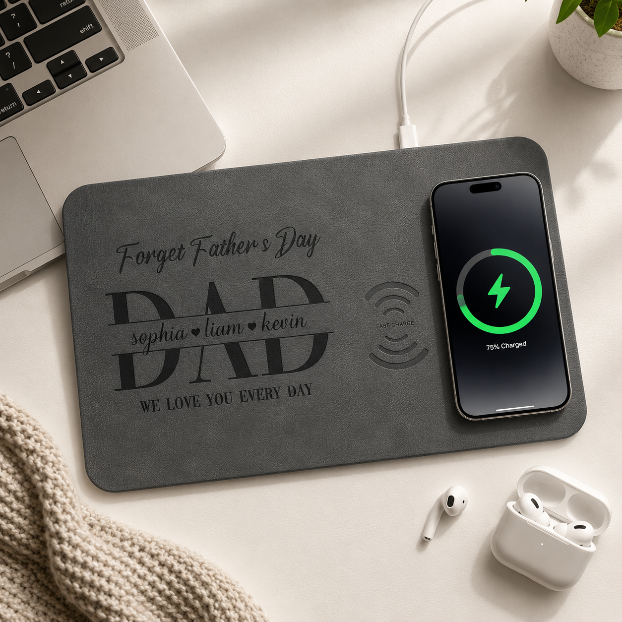 Father's Day Gifts, Dad Forget Father's Day We Love You Everyday - Personalized Leather Charging Mat