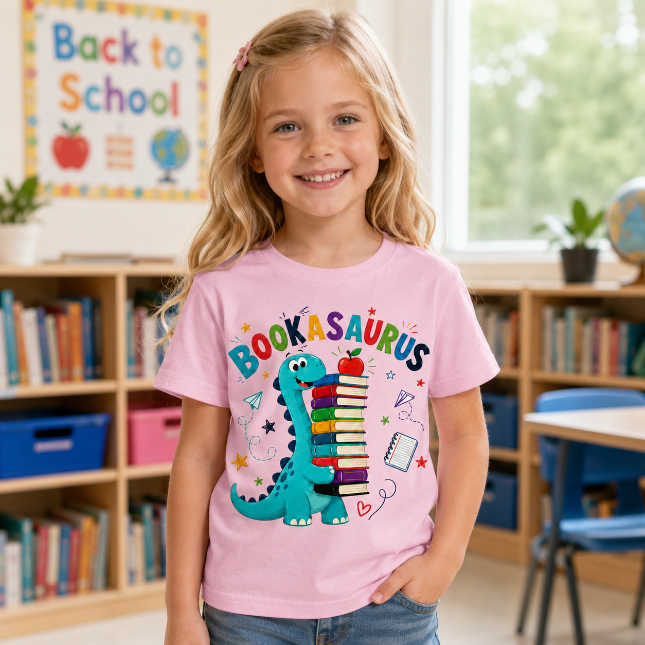 Funny Bookasaurus Back to School Shirt for Kids