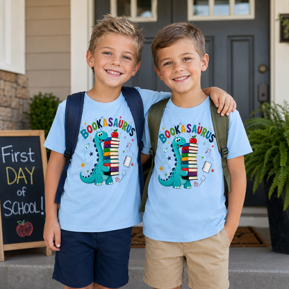 Funny Bookasaurus Back to School Shirt for Kids