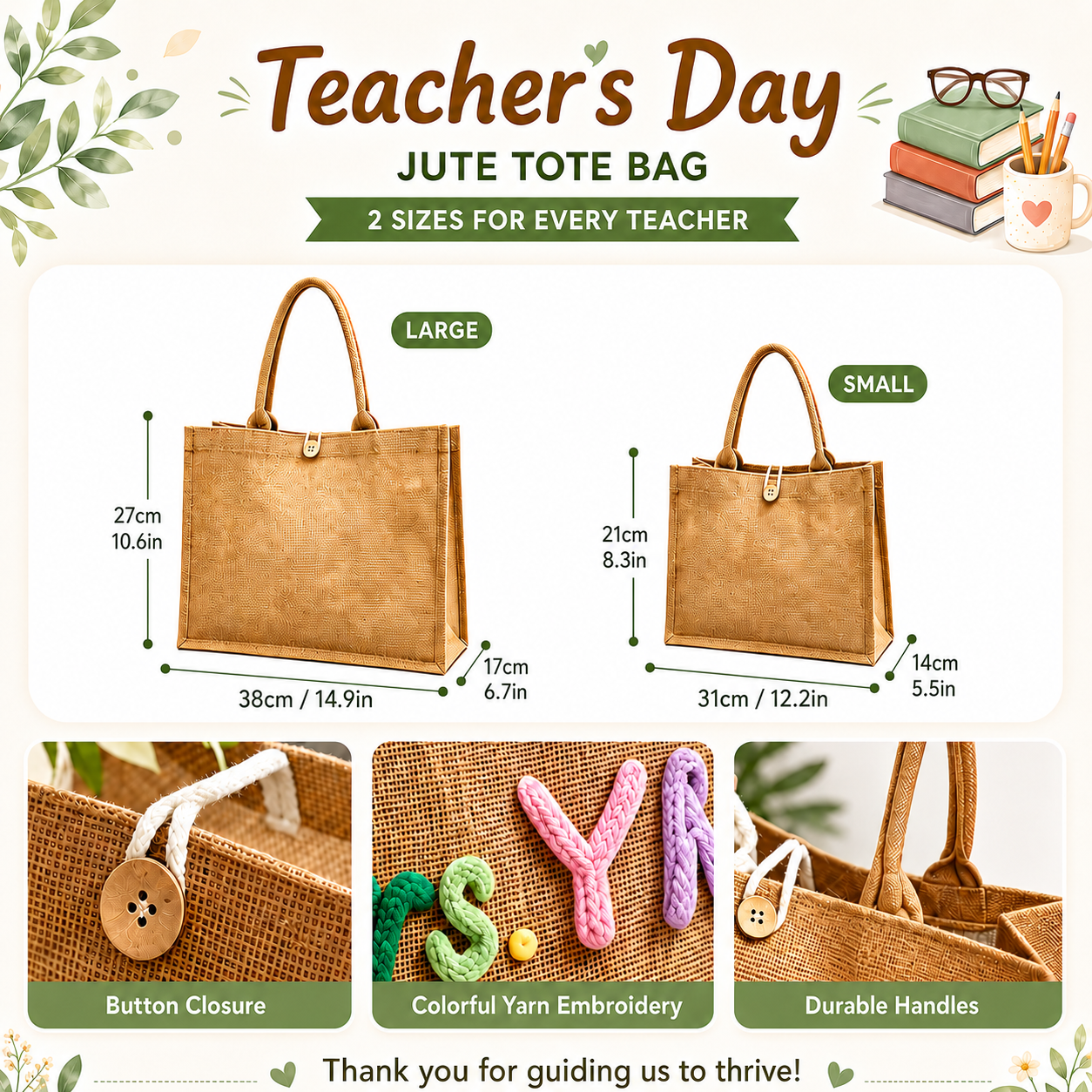 Personalized Burlap &Crochet Teacher Tote Bag, Back to School Tote