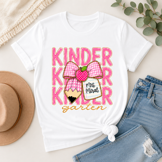 Pink Gingham Pencil Bow, Custom Teacher Team, Back To School, Pre-K To Fourth Grade Team