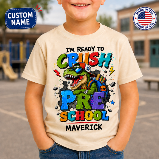 Ready to Crush Pre-K Boy Shirt, First Day of School Tee
