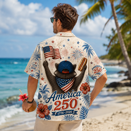America 250 Patriotic Raccoon Hawaiian Shirt,  1776–2026 Anniversary Edition