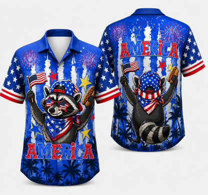 USA Raccoon Hawaiian Shirt, Patriotic 4th of July Aloha Shirt