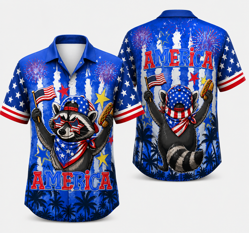 USA Raccoon Hawaiian Shirt, Patriotic 4th of July Aloha Shirt