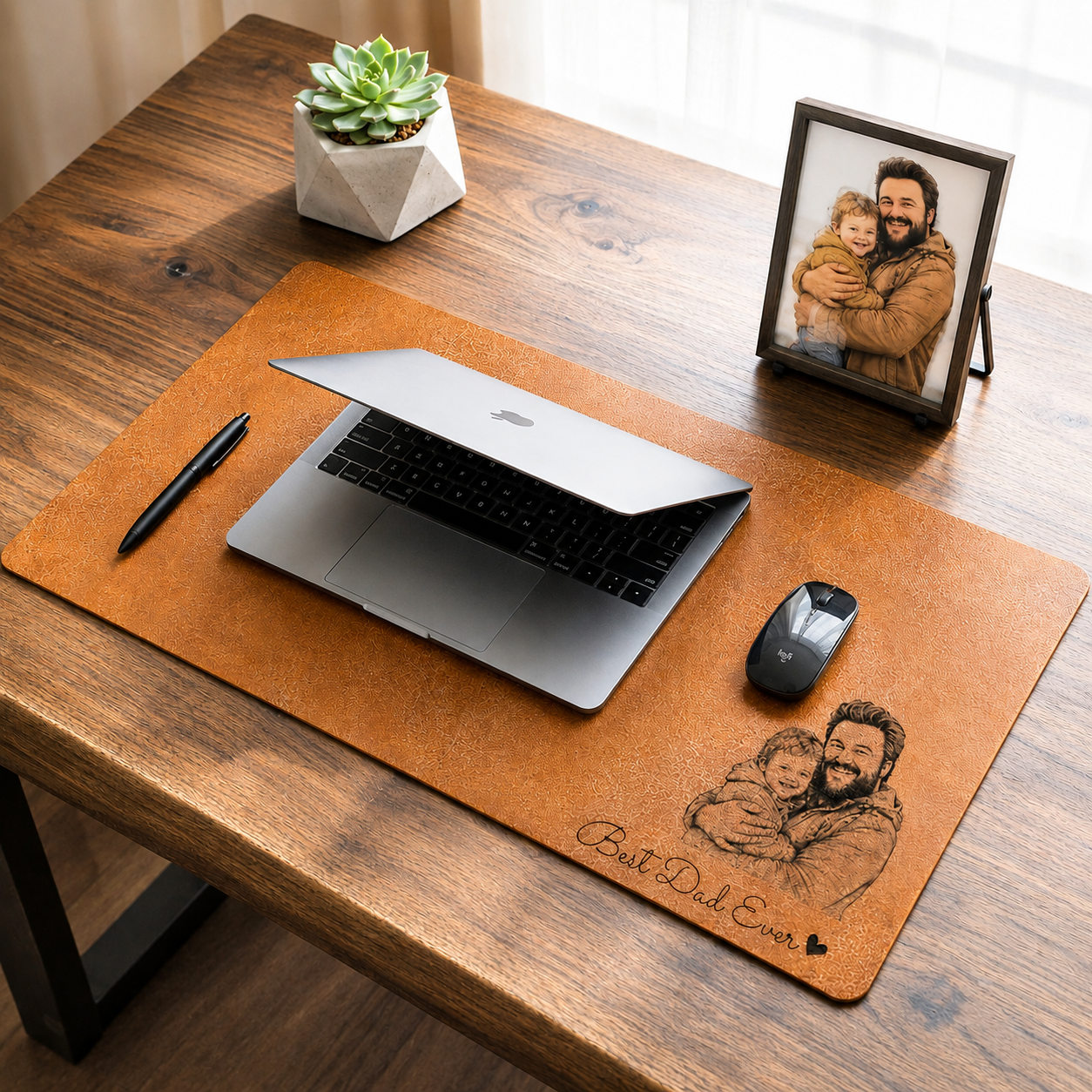 Personalized Desk Mat, Father's Day Gifts, We Love You Custom Photo Sketch Line Art Father's Day Gift For Husband, Dad
