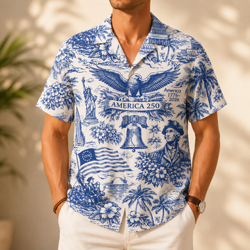 250 Years Vintage Patriotic Hawaiian Shirt, 4th of July Summer Aloha Shirt