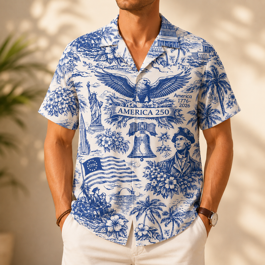 250 Years Vintage Patriotic Hawaiian Shirt, 4th of July Summer Aloha Shirt