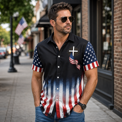 America 250th Anniversary Hawaiian  Shirt, Patriotic Flag Cross Hawaiian Shirt