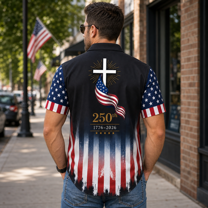 America 250th Anniversary Hawaiian  Shirt, Patriotic Flag Cross Hawaiian Shirt