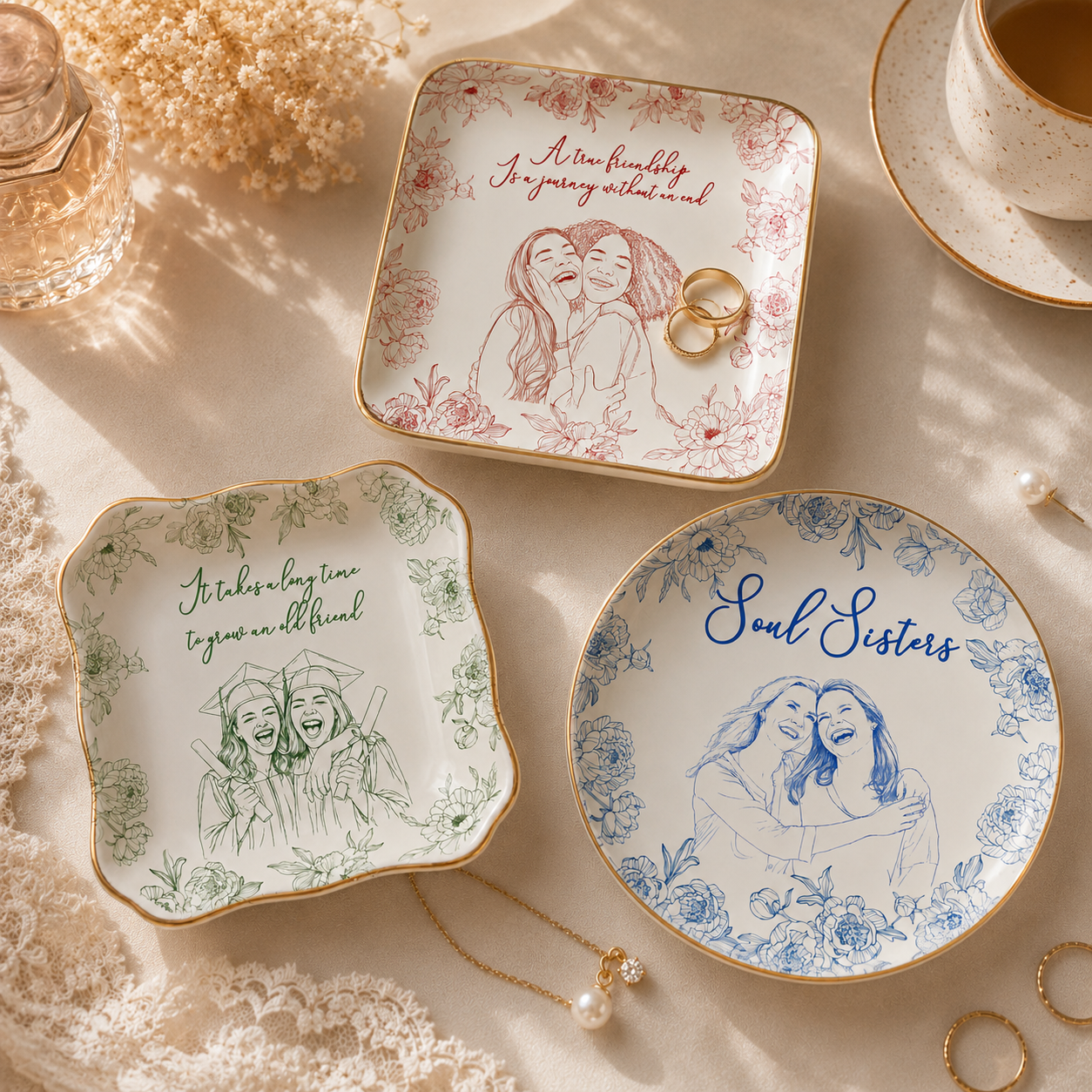 Customized Photo Ring Dish Gift For Friends, Soul Sisters - Personalized Photo Jewelry Dish