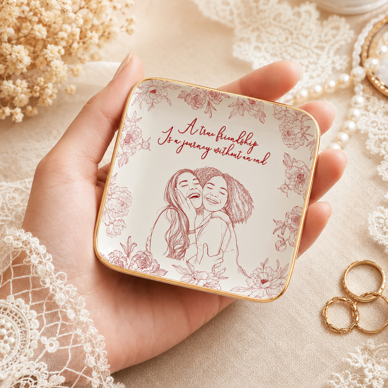 Customized Photo Ring Dish Gift For Friends, Soul Sisters - Personalized Photo Jewelry Dish