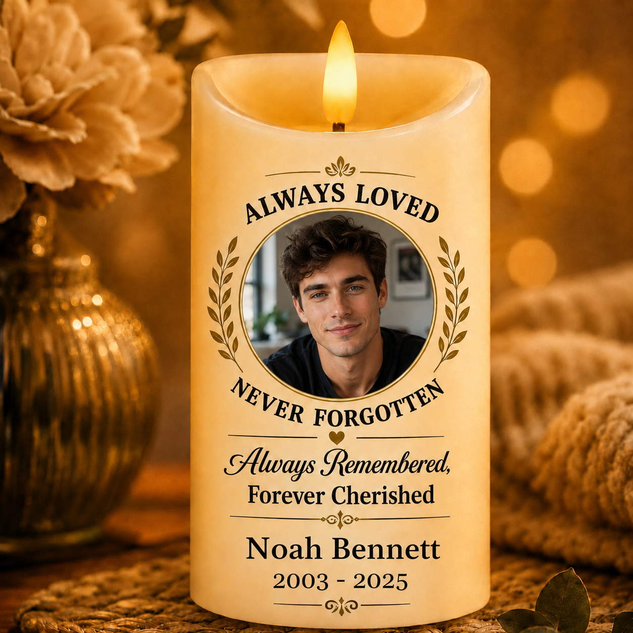 Custom Photo Memorial Always Loved Never Forgotten - Personalized Flameless LED Candle