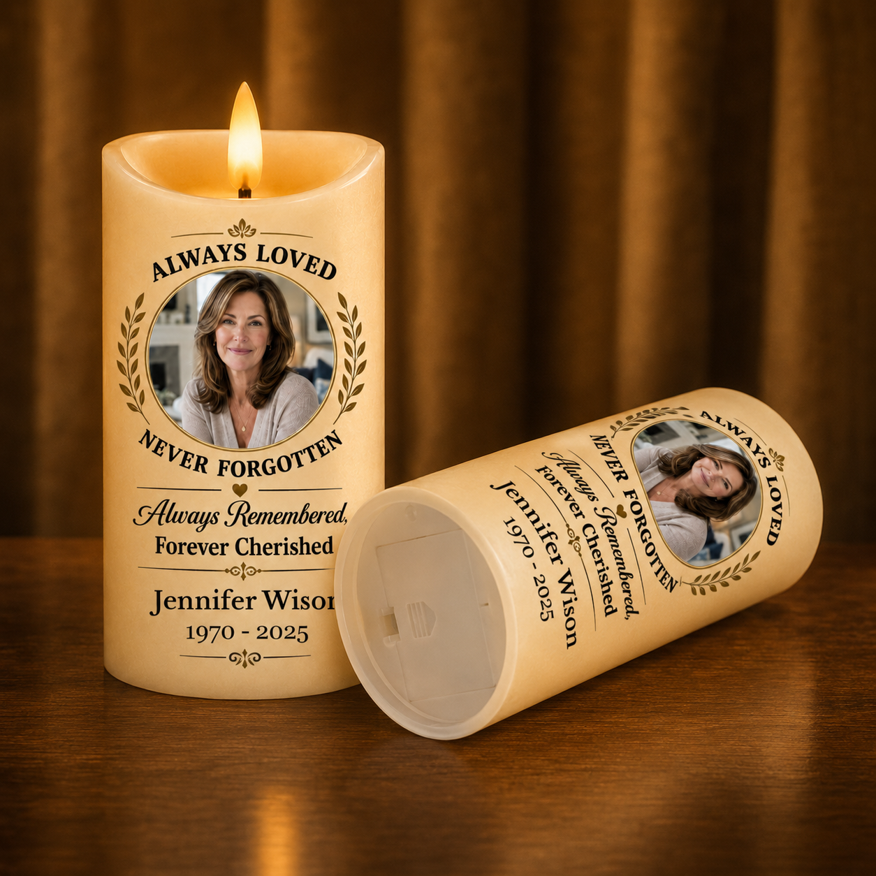 Custom Photo Memorial Always Loved Never Forgotten - Personalized Flameless LED Candle