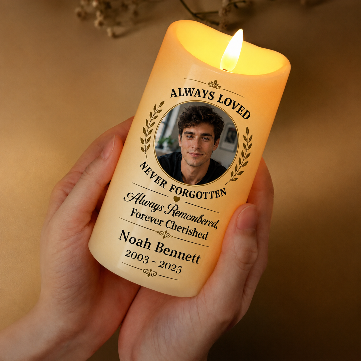 Custom Photo Memorial Always Loved Never Forgotten - Personalized Flameless LED Candle