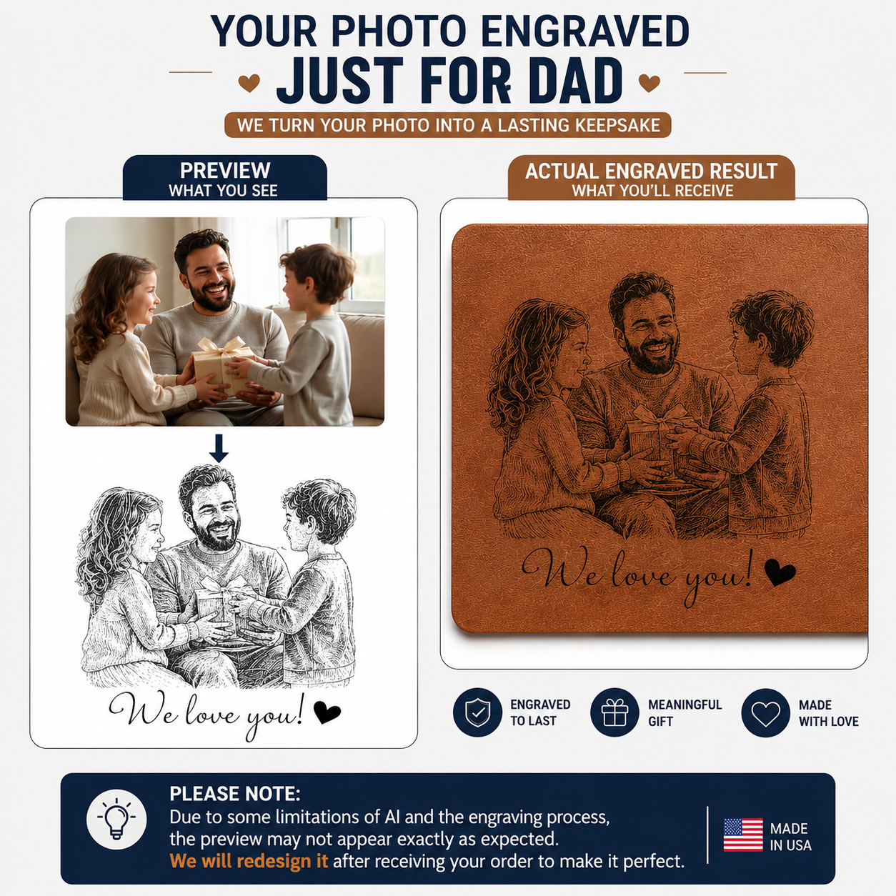 Personalized Desk Mat, Father's Day Gifts, We Love You Custom Photo Sketch Line Art Father's Day Gift For Husband, Dad