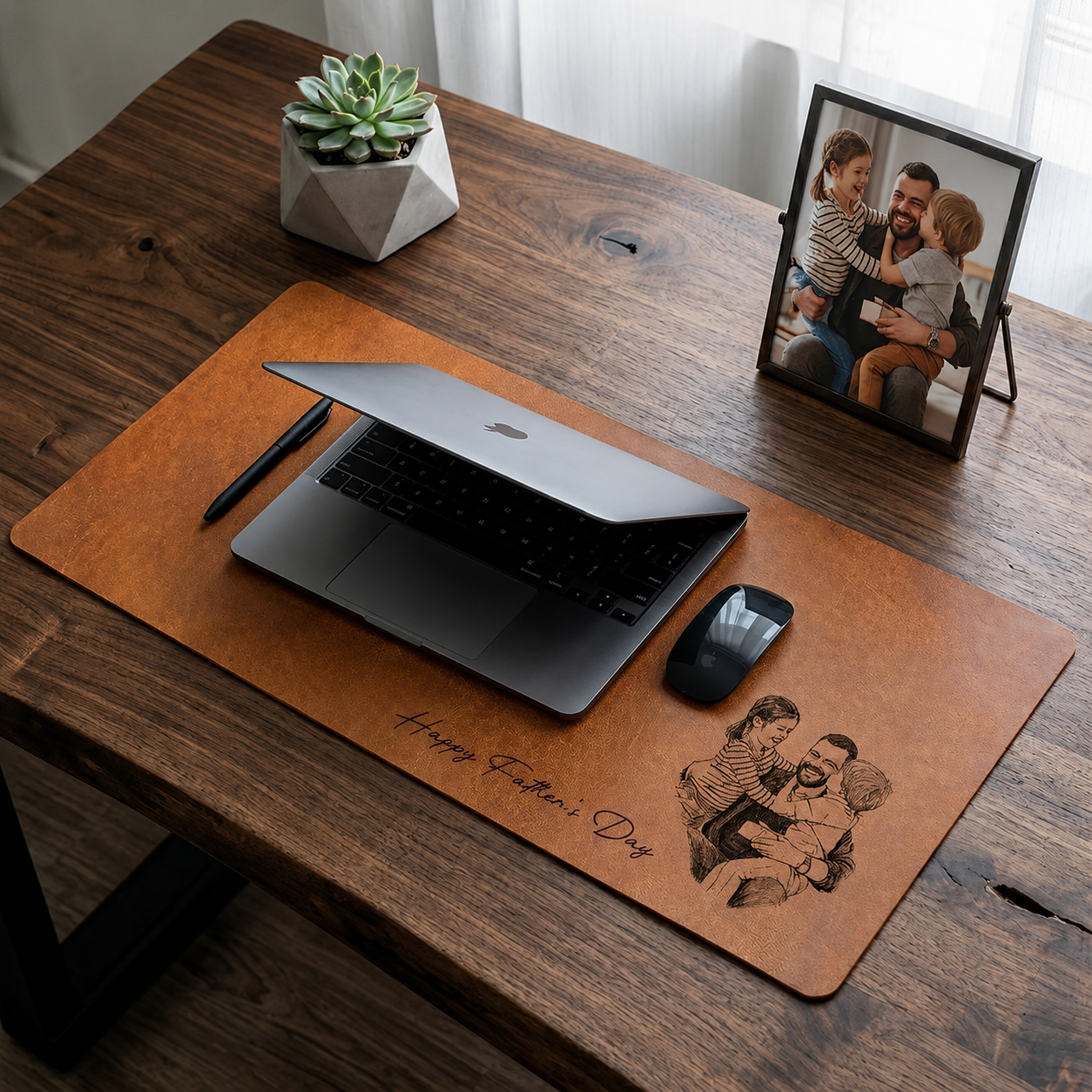 Personalized Desk Mat, Father's Day Gifts, We Love You Custom Photo Sketch Line Art Father's Day Gift For Husband, Dad