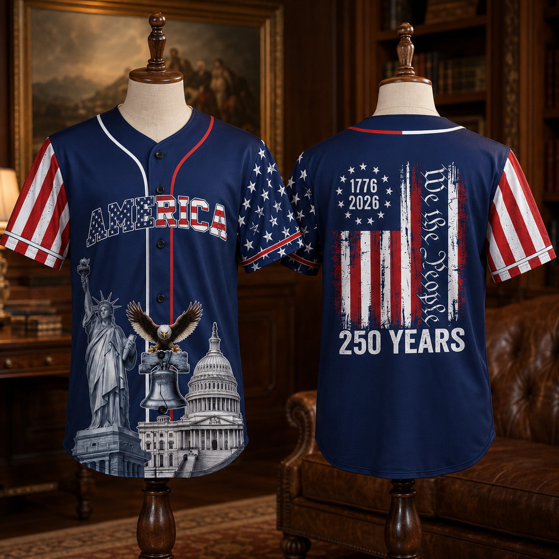 Patriotic Liberty 250th Anniversary Baseball Jersey Shirt 1776-2026 USA Freedom Jersey