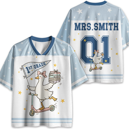 Funny Personalized Name And Grade Silly Goose Teacher Mesh Jersey