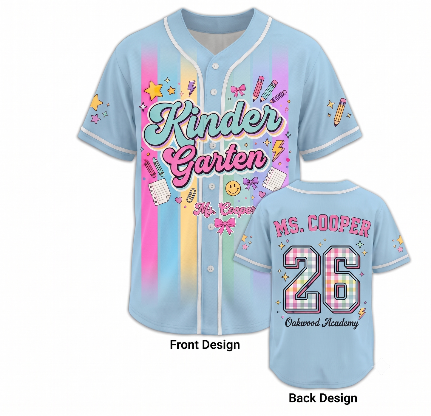 Personalized Grade And Name Colorful Stripes Teacher Baseball Jersey