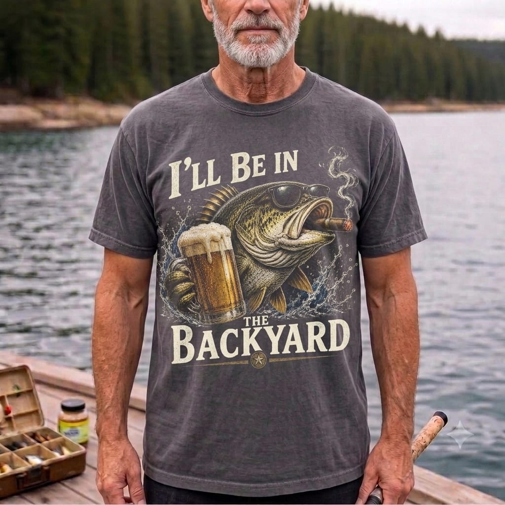 I'll Be In The Backyard Funny Fishing T Shirt | Beer & Bass Graphic Tee