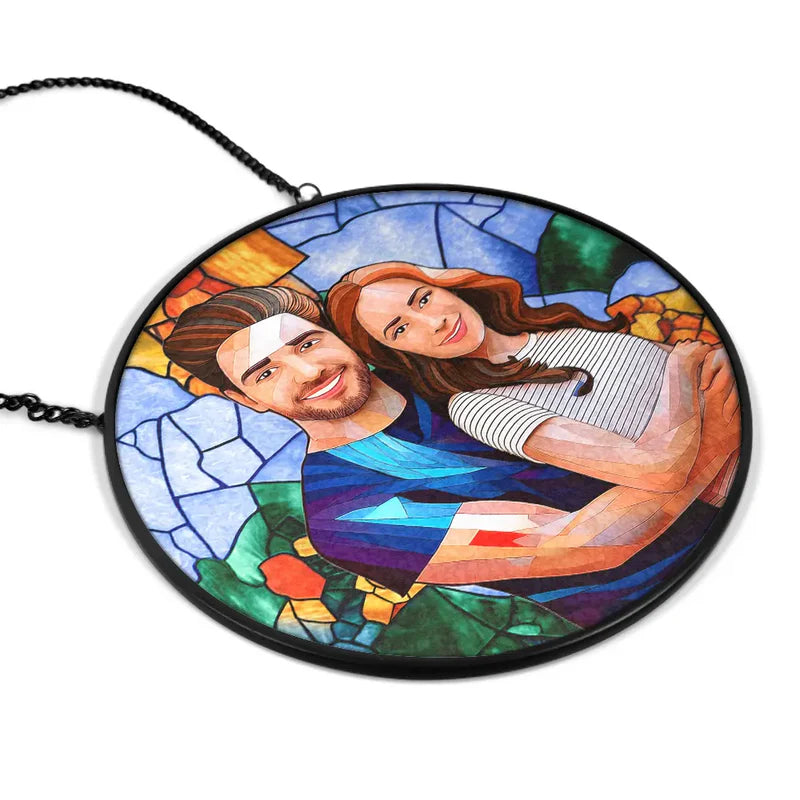 Personalized Stained Glass Photo Suncatcher – Custom Grandma & Granddaughter Window Hanging Gift