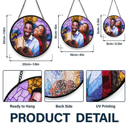 Personalized Stained Glass Photo Suncatcher – Custom Grandma & Granddaughter Window Hanging Gift