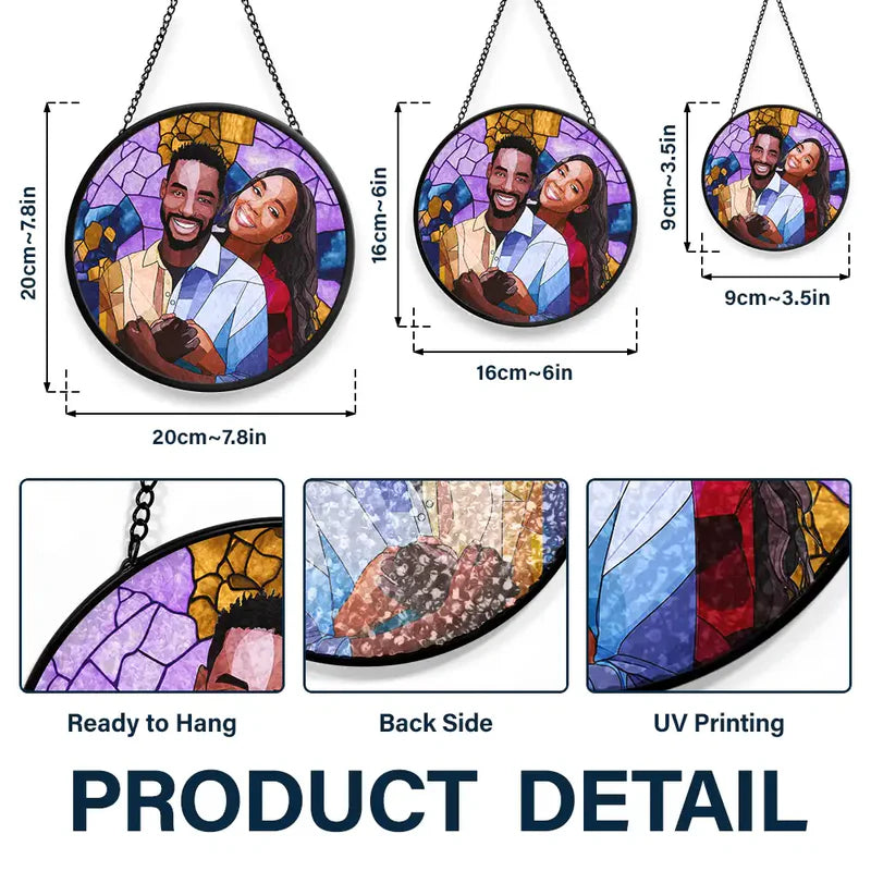 Personalized Stained Glass Photo Suncatcher – Custom Grandma & Granddaughter Window Hanging Gift