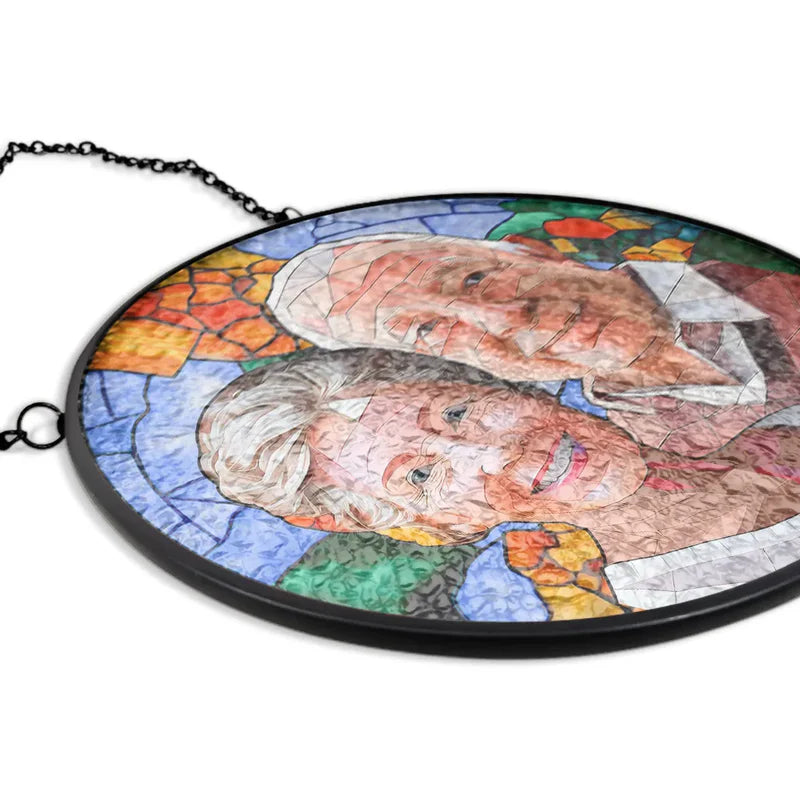 Personalized Stained Glass Photo Suncatcher – Custom Grandma & Granddaughter Window Hanging Gift
