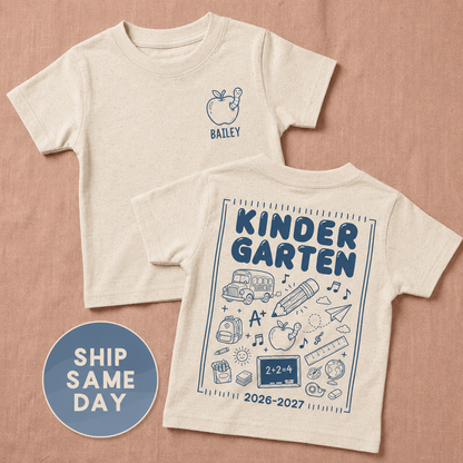Personalized Kindergarten Shirt | First Day of School Tee for Kids