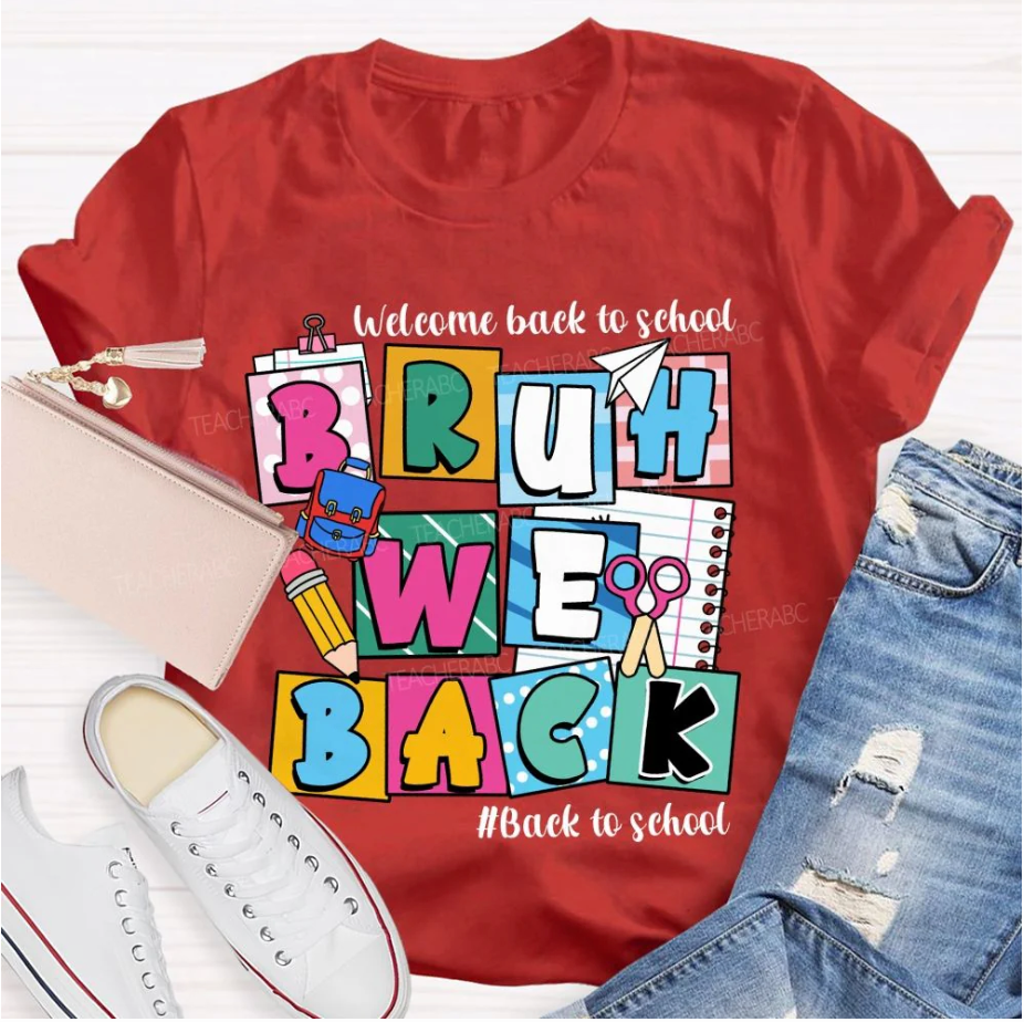 Welcome Back To School Bruh We Back Pencil Pink Dots Teacher T-shirt