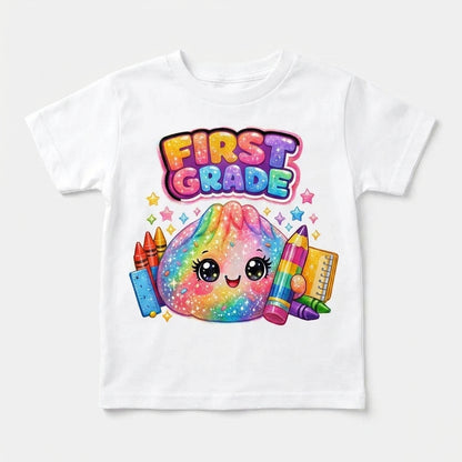 First Grade Shirt for Girls, Cute Kawaii Back to School T-Shirt, First Day of School Outfit, Rainbow School Supplies Tee, Kids Graphic Shirt
