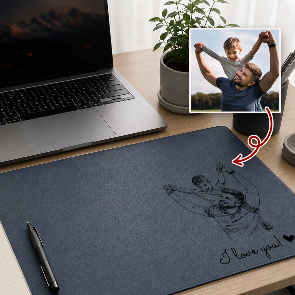 Personalized Desk Mat, Father's Day Gifts, We Love You Custom Photo Sketch Line Art Father's Day Gift For Husband, Dad